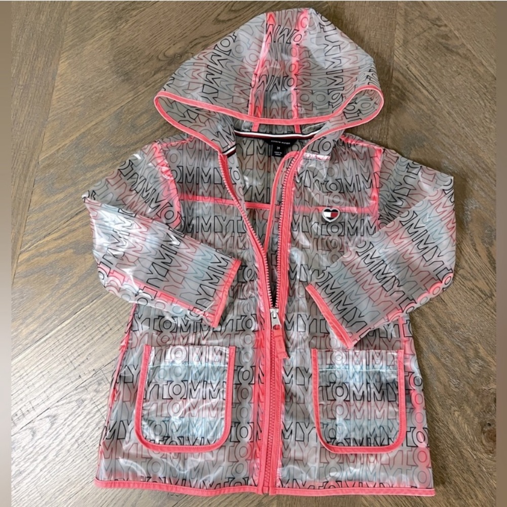 Tommy Hilfiger Pink Rain Jacket Transparent EUC Kids Girls SIZE 8